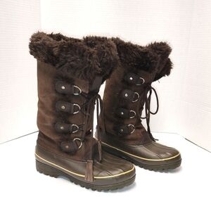 Khombu boots calf high Suede Leather Faux Fur Lined Lace up brow…